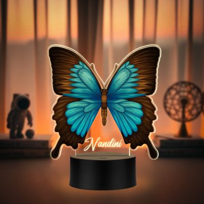Butterfly Theme LED Night Light, 3D Illusion Lamp with Warm White Light with Black Base Kids Room Decor Bedside Lamp Birthday Return Gift for Girls